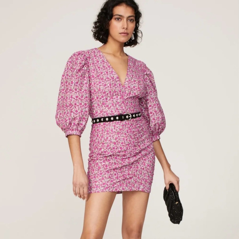 Maje Pink Floral Mini Dress, size M, but feels like S